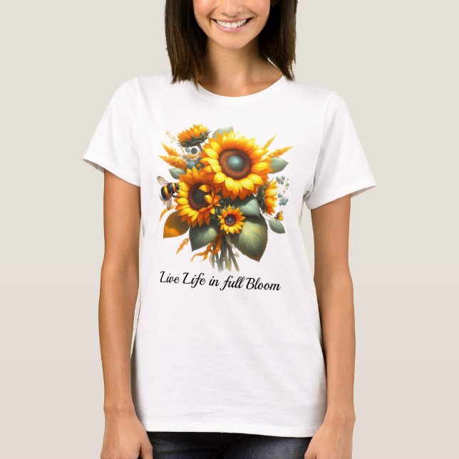 Gult Solros Bouquet-Blommigt T Shirt (Framsida)