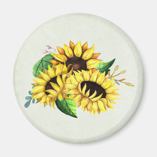 Gult Solros Bouquet i vattenfärg Magnet