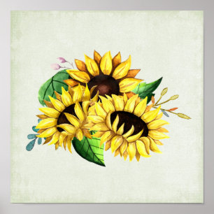 Gult Solros Bouquet i vattenfärg Poster