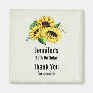 Gult Solros Bouquet i Watercolor Birthday Magnet