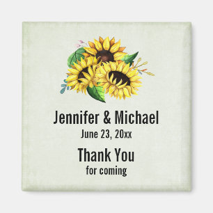 Gult Solros Bouquet i Watercolor Bröllop Magnet