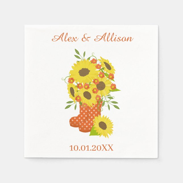 Gult Solros Bröllop Pappersservett (Framsidan)