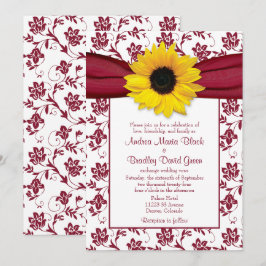 Gult Solros Burgundy Damask Wedding Inbjudningar