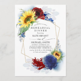 Gult Solros Burgundy Navy Rehearsal Middag Inbjudningar