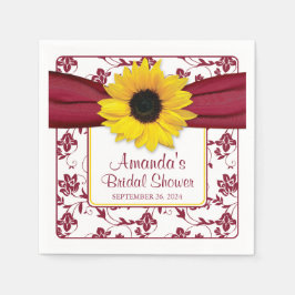 Gult Solros Burgundy Personlig Bröllop Pappersservett