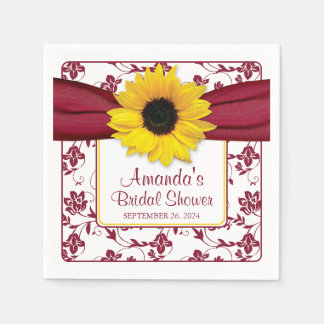 Gult Solros Burgundy Personlig Bröllop Pappersservett