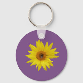 Gult Solros med bi Nyckelring