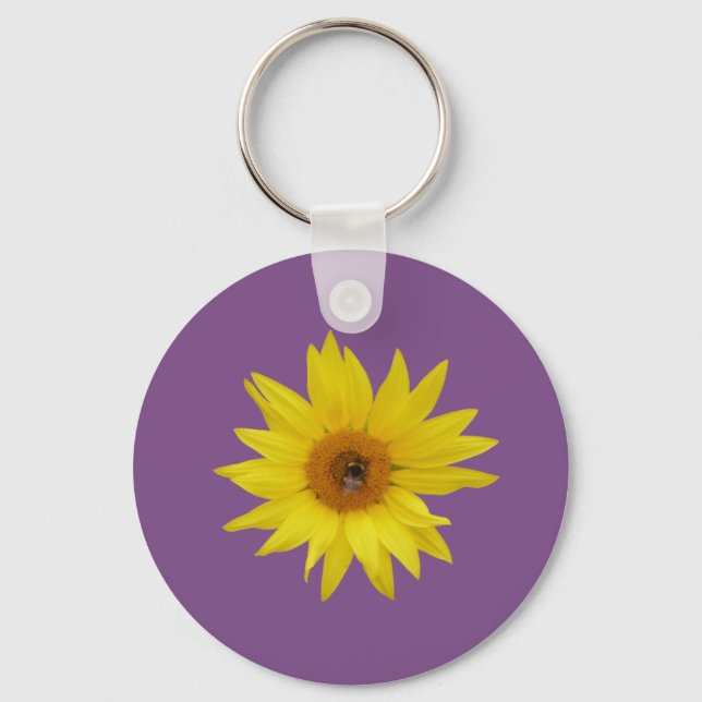 Gult Solros med bi Nyckelring (Framsida)