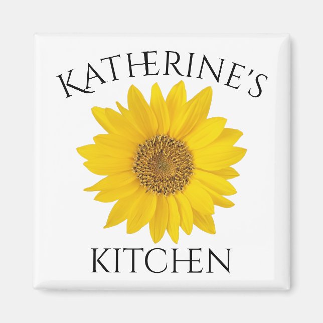 Gult Solros med eget namn Kitchen Magnet (Framsidan)