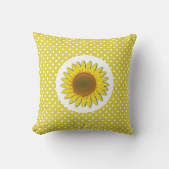 Gult Solros med Polka dots utomhusfyllning Kudde (Framsida)