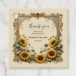 Gult solros med ram bröllop gåvor etiketter