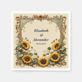 Gult solros med ram bröllop pappersservett