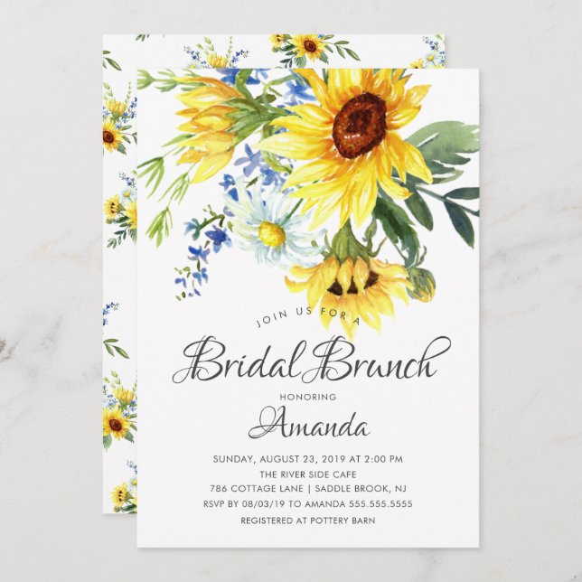 Gult Solros Möhippa Brunch Inbjudningar (Fram/baksida)