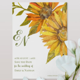 Gult Solros Monogram Bröllop spara datum