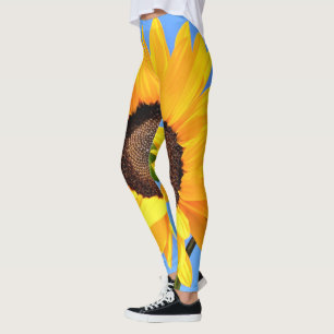 Gult Solros mot Sol på Blå himmel - Sommar  Leggings