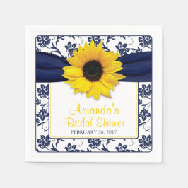 Gult Solros Navy Blue Personlig Bröllop Pappersservett