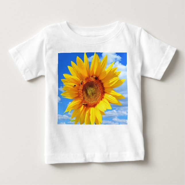 Gult Solros och bin Baby T-Shirt (Framsida)