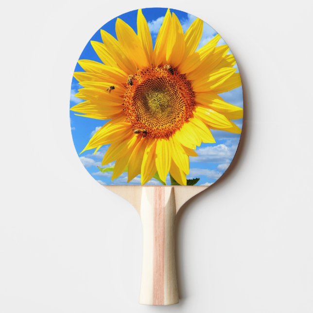 Gult Solros och bin Blå himmel - sommardagen Pingisracket (Framsidan)