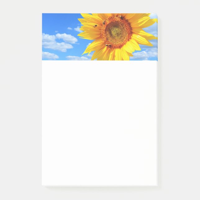 Gult Solros och bin Blå himmel - sommardagen Post-it Block (Framsida)