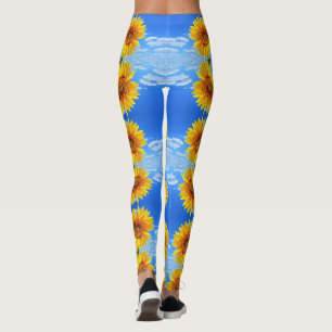 Gult Solros och Bin på Blå himmel - Sommar Leggings
