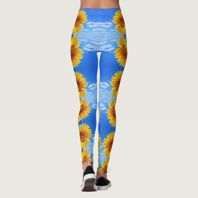 Gult Solros och Bin på Blå himmel - Sommar Leggings (Baksida)