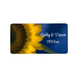 Gult Solros på Blå Bröllop Adressetikett