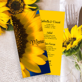 Gult Solros på Blue Bröllop Menu Meny