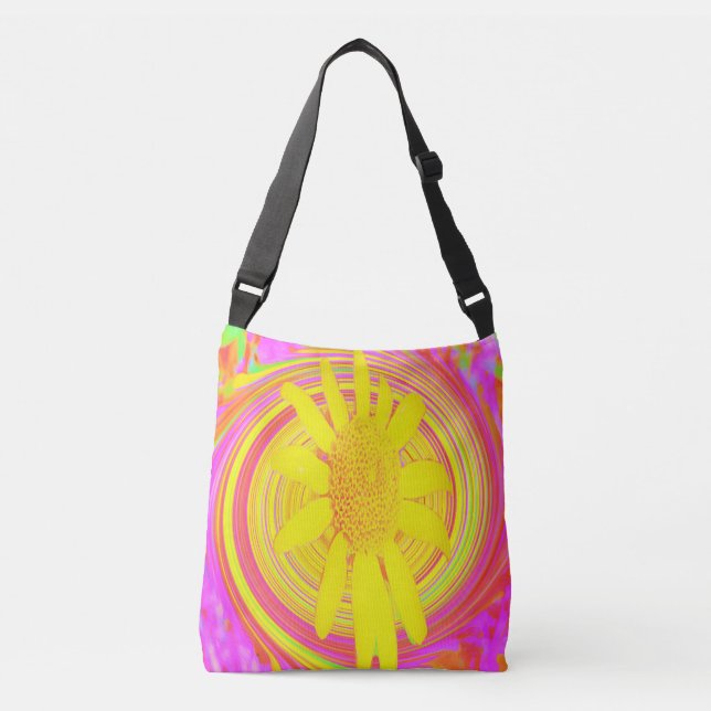 Gult Solros på en Psychedelic Swirl Axelväska (Framsida)