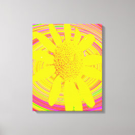 Gult Solros på en Psychedelic Swirl Canvastryck