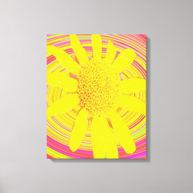 Gult Solros på en Psychedelic Swirl Canvastryck (Framsida)