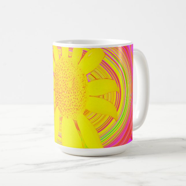 Gult Solros på en Psychedelic Swirl Kaffemugg (Framsida höger)