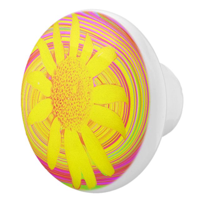 Gult Solros på en Psychedelic Swirl Knopp (Höger)