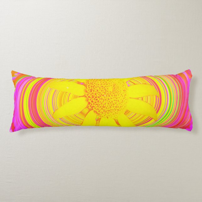 Gult Solros på en Psychedelic Swirl Kroppskudde (Framsidan)