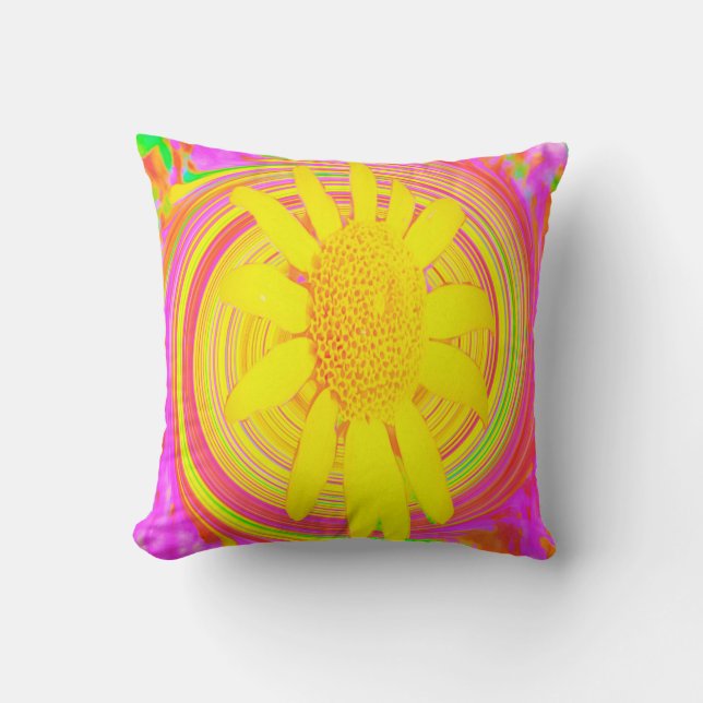 Gult Solros på en Psychedelic Swirl Kudde (Framsida)