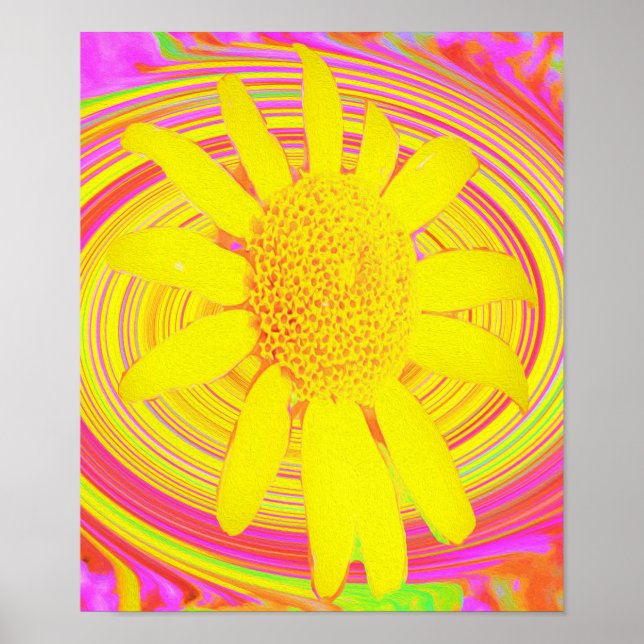 Gult Solros på en Psychedelic Swirl Poster (Framsidan)