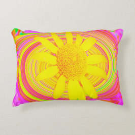 Gult Solros på en Psychedelic Swirl Prydnadskudde