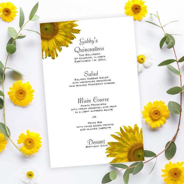 Gult Solros Quinceanera Menu (Skapare uppladdad)