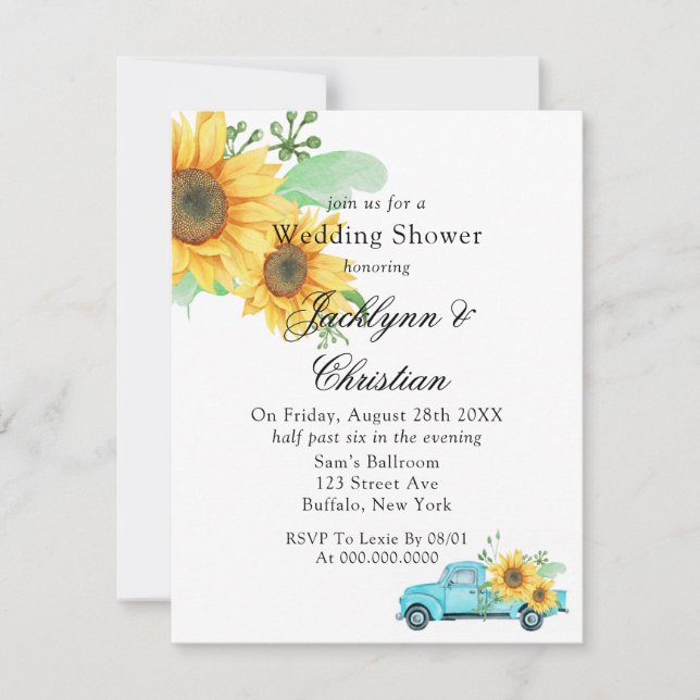 Gult Solros Vintage Aqua Lastbil Möhippa Inbjudningar (Framsida)