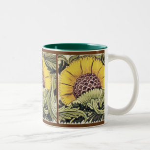 Gult Solros Vintage Blommigt Faux Tile Två-Tonad Mugg