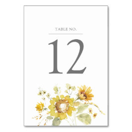Gult Solros Watercolor Bröllop Bordsnummer