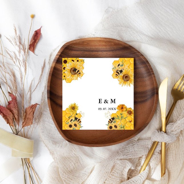 Gult Solrosbin boho lemon bröllop Pappersservett (Skapare uppladdad)