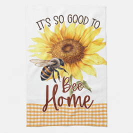 Gult SolrosBlommigt Gingham Bee Lycklig Sunshine Kökshandduk