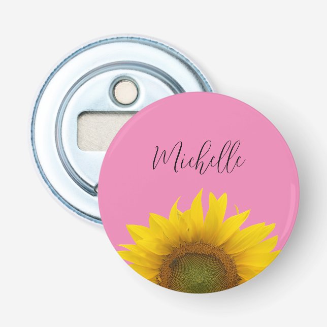 Gult Solrosfärens Rosa av Personlig Flasköppnare (Framsidan)