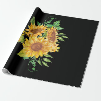 Gult Solrosfärgens Blommigt Vattenfärgsposition Presentpapper