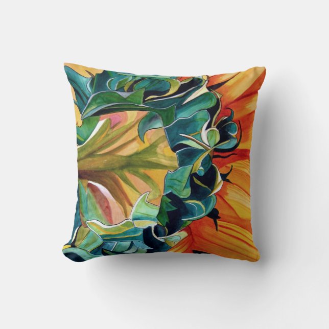 Gult Solrosfärgsoriginalfärgning Kudde (Framsida)