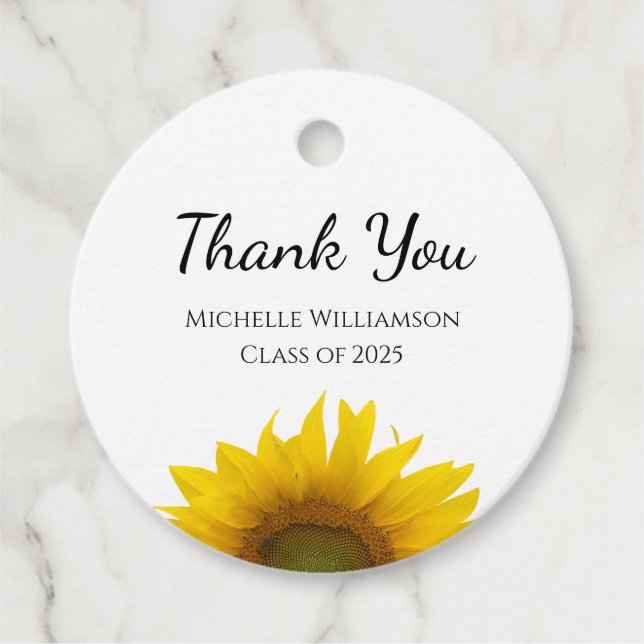 Gult Solrosklass 2025 Student Tack Gåvor Etiketter (Framsida)