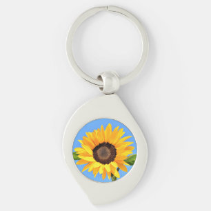 Gult Solrosolyckekedja Swirl Silverfärgad Nyckelring
