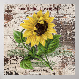 Gult Solrossolja på rustik träpanel Poster