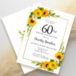 Gult Solrosvit Daisy Blommigt 60:e födelsedagen Inbjudningar<br><div class="desc">Söt gult solrosblomma blommigt 60 års födelsedagskort. Gult och vita daisy med solblommor. Ett rektangulärt guld ram ge är en elegant vibe. Mycket enkelt att anpassa. Den där baksidan är vit med en solrosbukett. Det här är en perfekt för en sommardag. Denna punkt är party i Gulten Solros and White...</div>