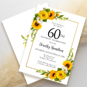 Gult Solrosvit Daisy Blommigt 60:e födelsedagen Inbjudningar